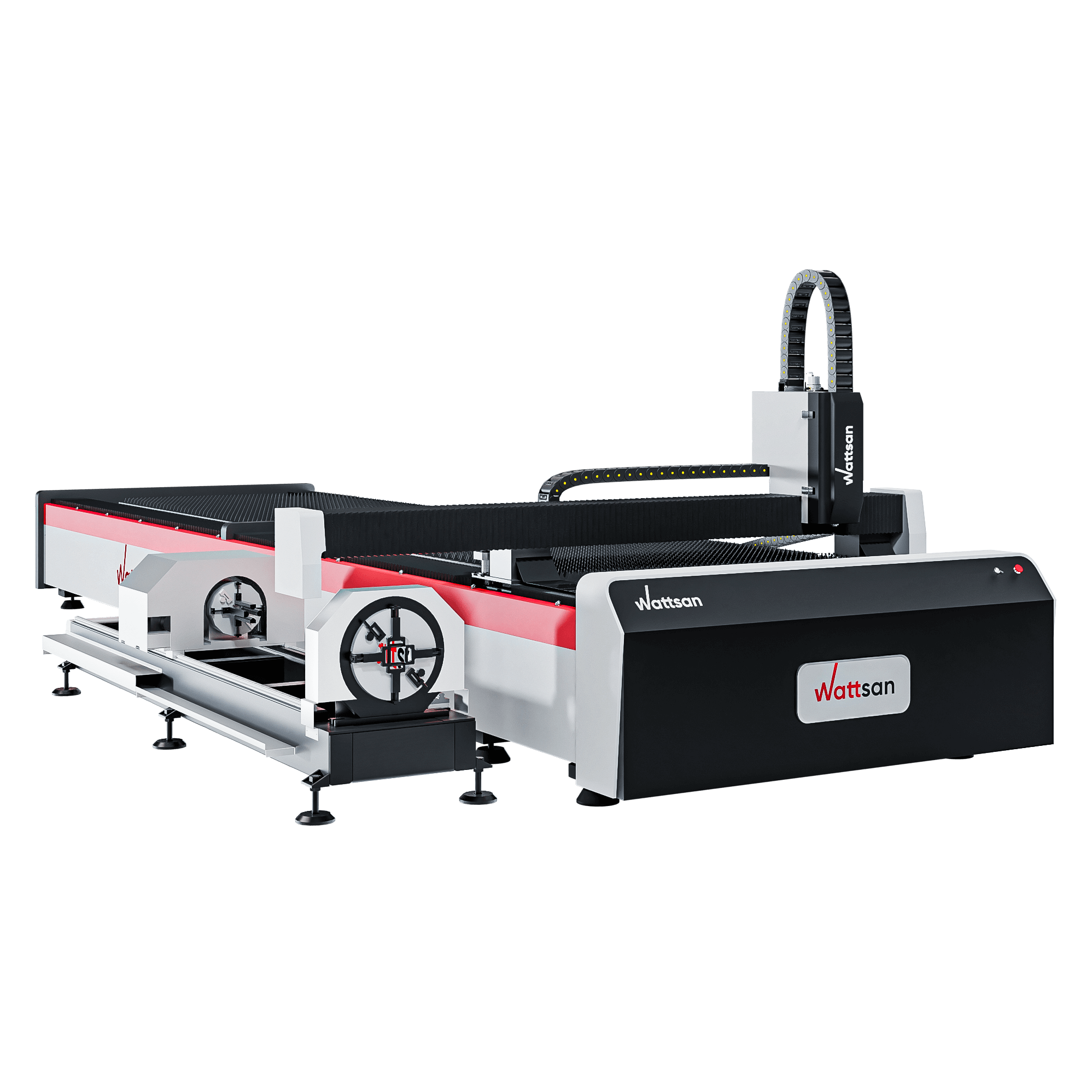 Лазерный станок по металлу WATTSAN 1530 с поворотным устройством и сменными столами
