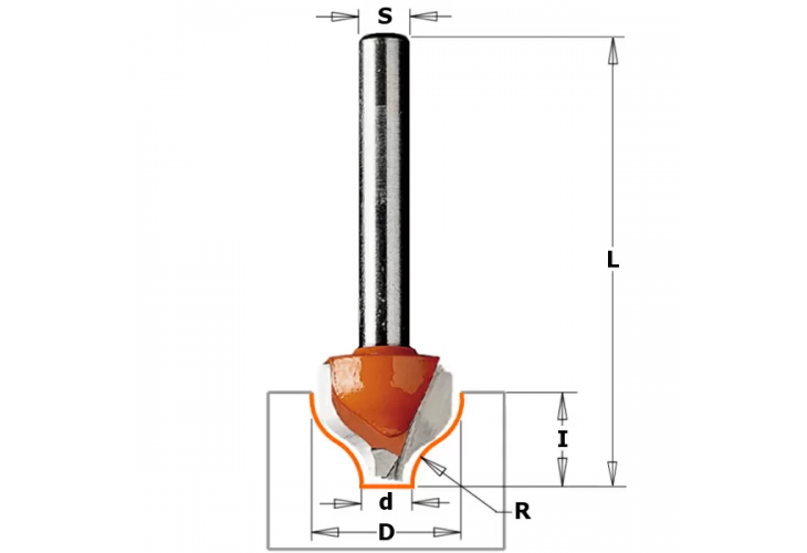 Превью 1 к Фреза концевая CMT псевдофиленка D=12,7 I=8,0 S=1/4 R=2,00