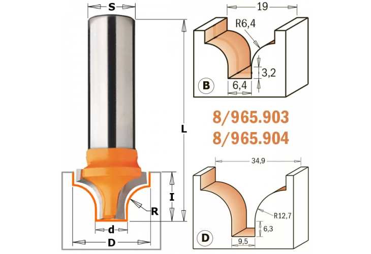 Превью 1 к Фреза концевая CMT радиусная D=19,1 I=13,0 S=12,0 R=6,35