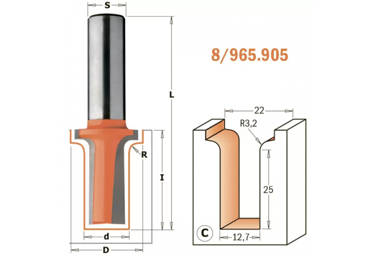 Превью 2 к Фреза концевая CMT радиусная D=34,9 I=25,0 S=12,0 R=12,70