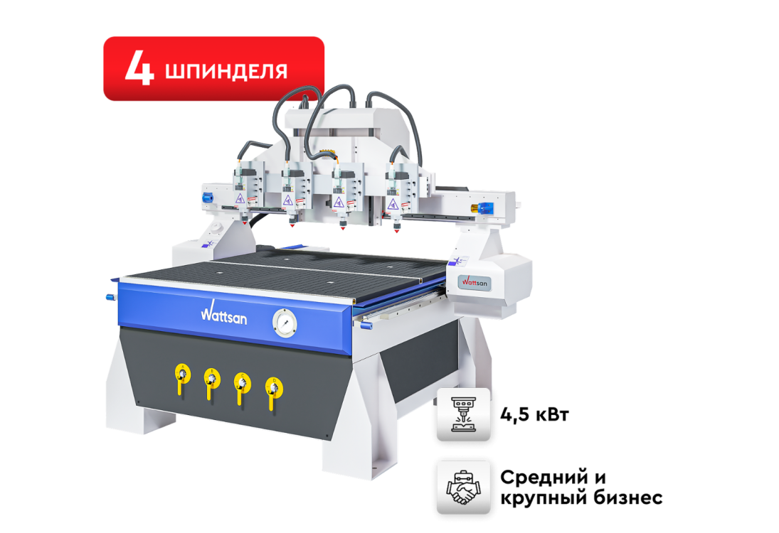 Превью 1 к 3D Фрезерный станок с ЧПУ с 4 шпинделями WATTSAN M1 1313 S4