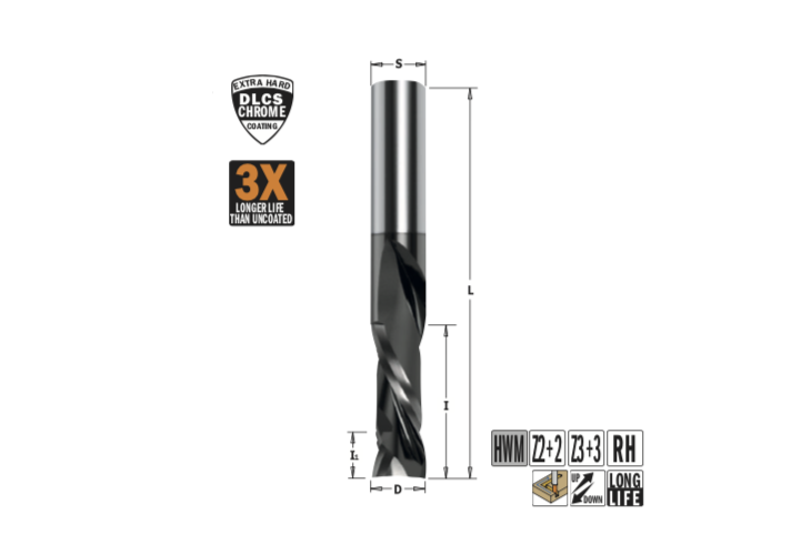 Превью 1 к Фреза спиральная монолитная с покрытием DLCP 12x42x90 Z=2+2 S=12 RH