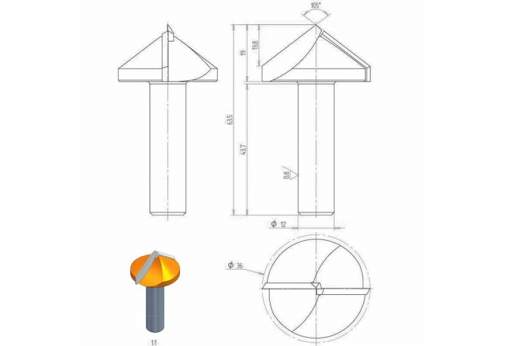 Превью 4 к Фреза V-образная  V 105° S=12 D=36x19 RH